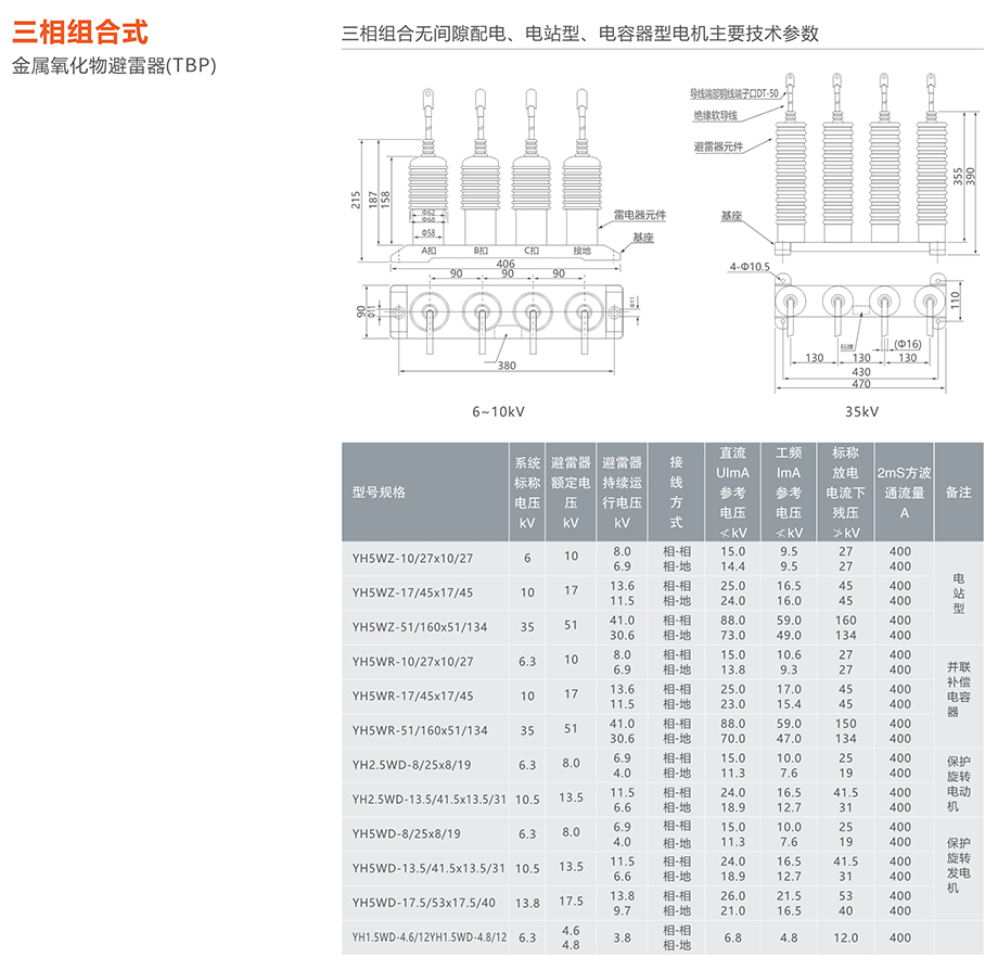 人民电器 三相组合式金属氧化物避雷器(tbp)