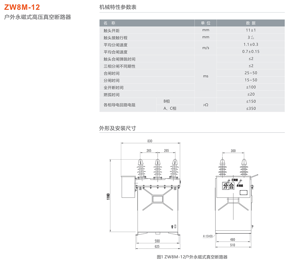 人民电器 zw8m-12永磁式户外高压真空断路器